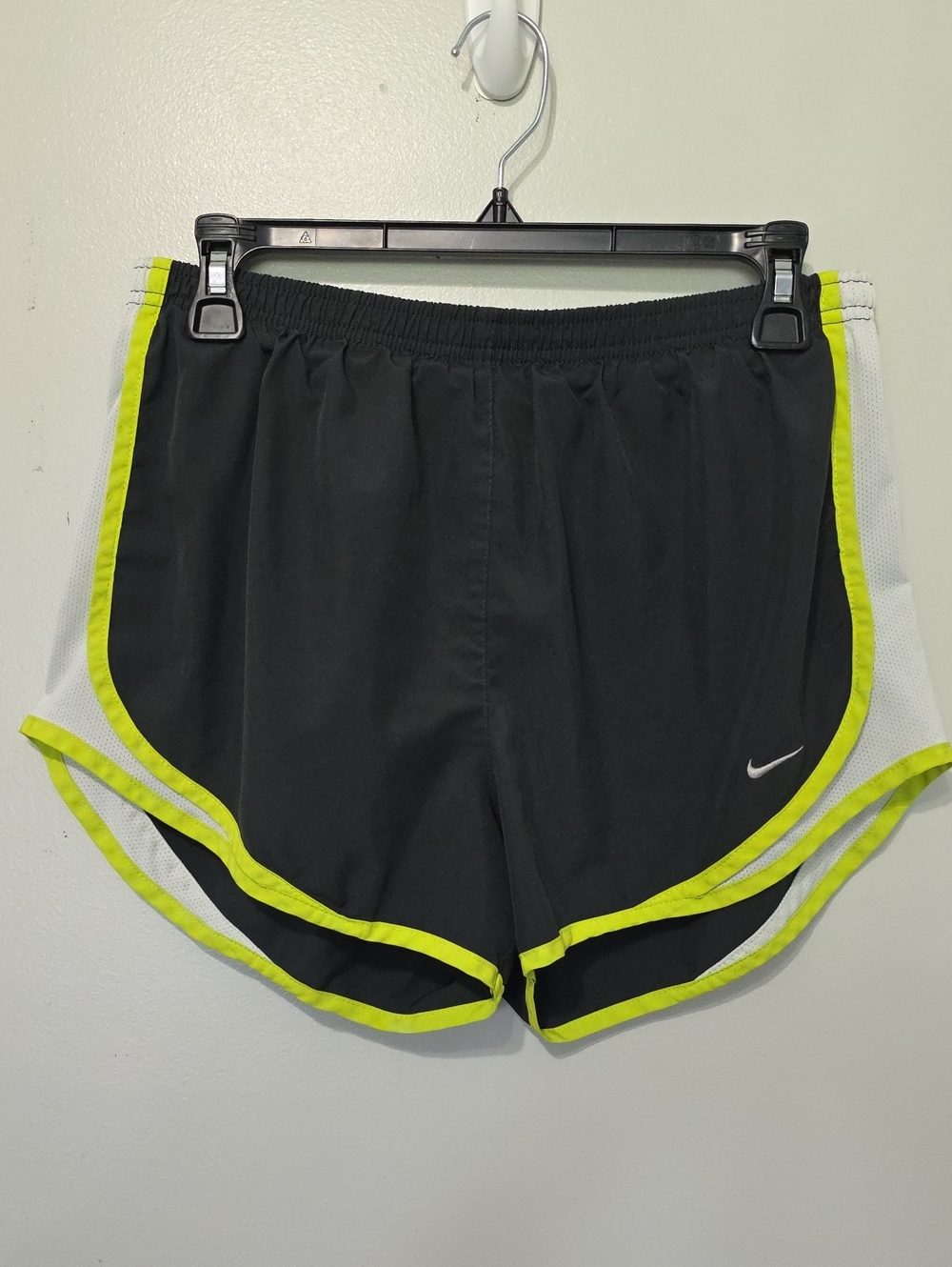 Nike Women's Black Athletic Shorts with Neon Yellow Trim - Picture 1 of 3